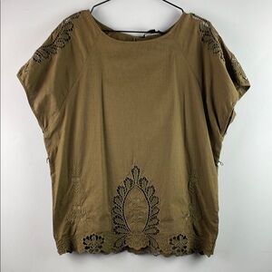 French Connection Olive Embroidered Top Size 6